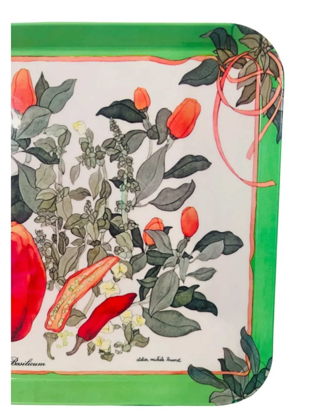 Vintage Italy Botanical Melamine Tray 17” Atelier Michele Trumel Peppers Basil
